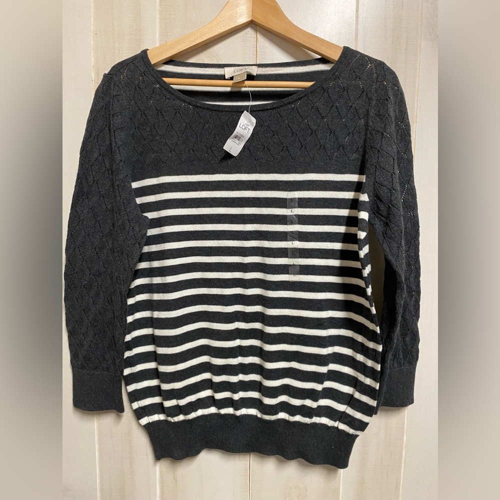 LOFT Black and White Striped Knit Sweater